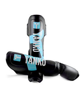 tanko sparring shin guards front blue crossed